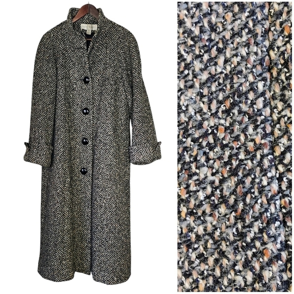 Vintage Jackets & Blazers - Vintage Bert Newman Tweed Coat Womens 6 Black Tan Dark Academia Preppy Classic